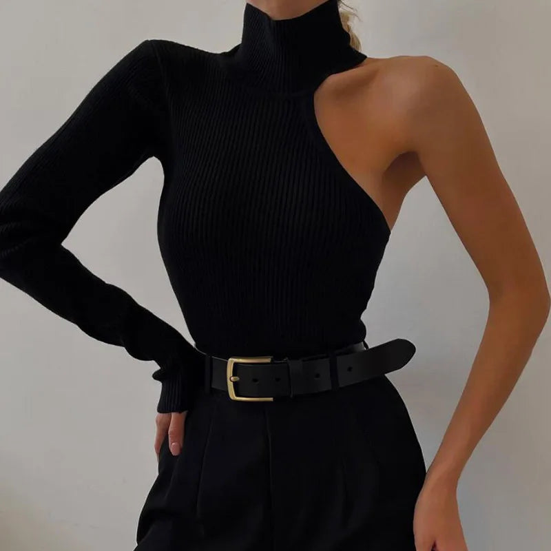 Ribbed Knit One-Shoulder Bodysuit