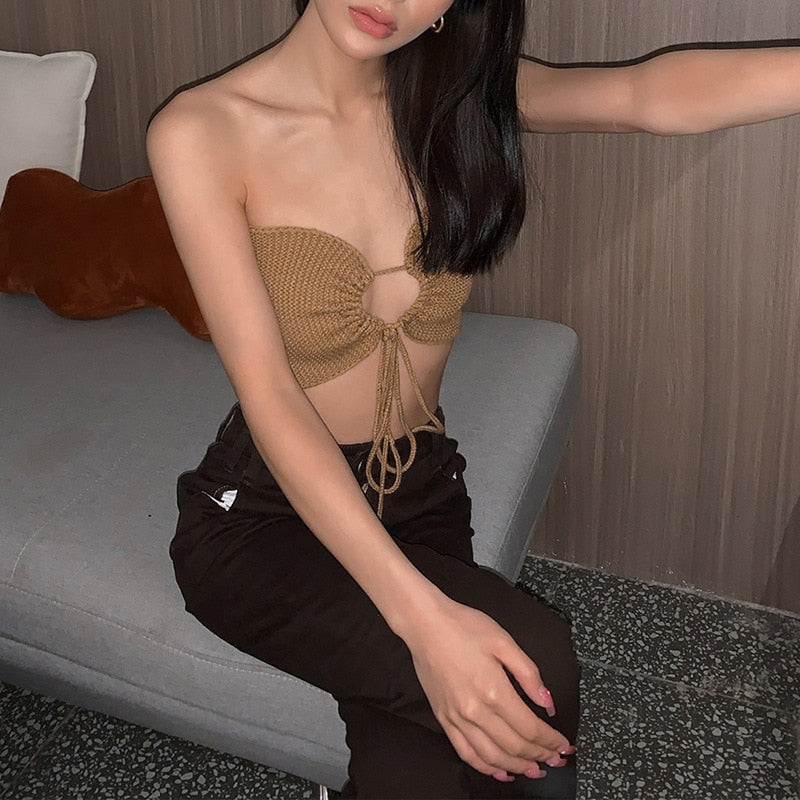 Knitting Sexy Halter Crop Top