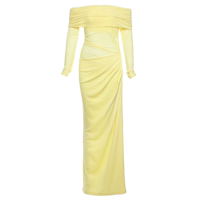 Green Off-Shoulder Mesh Fishtail Dress