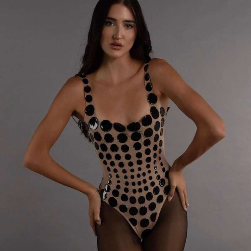 Women's Sling Sleeveless High Waist Polka Dot Tight Bodysuit