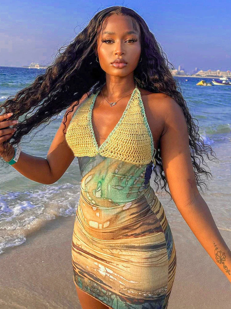 Scenic Lace-Up Mini Dress