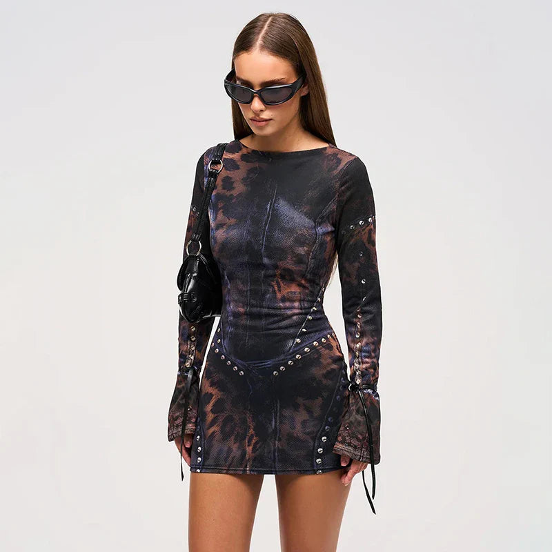 Hervlica Leopard Print Slim Y2K Dress