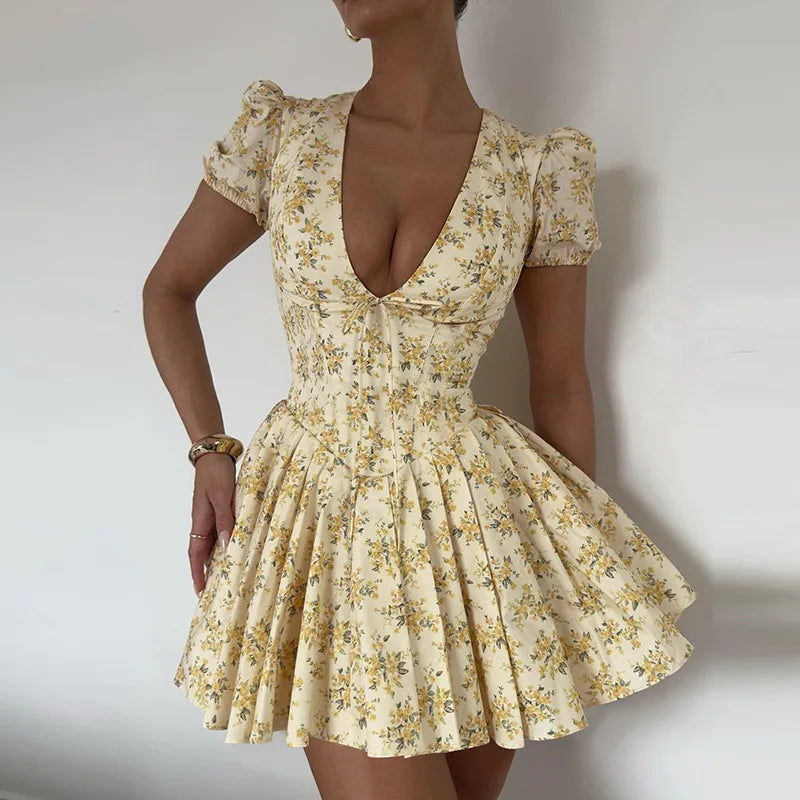 Elegant Puff Sleeve Corset Mini Dress