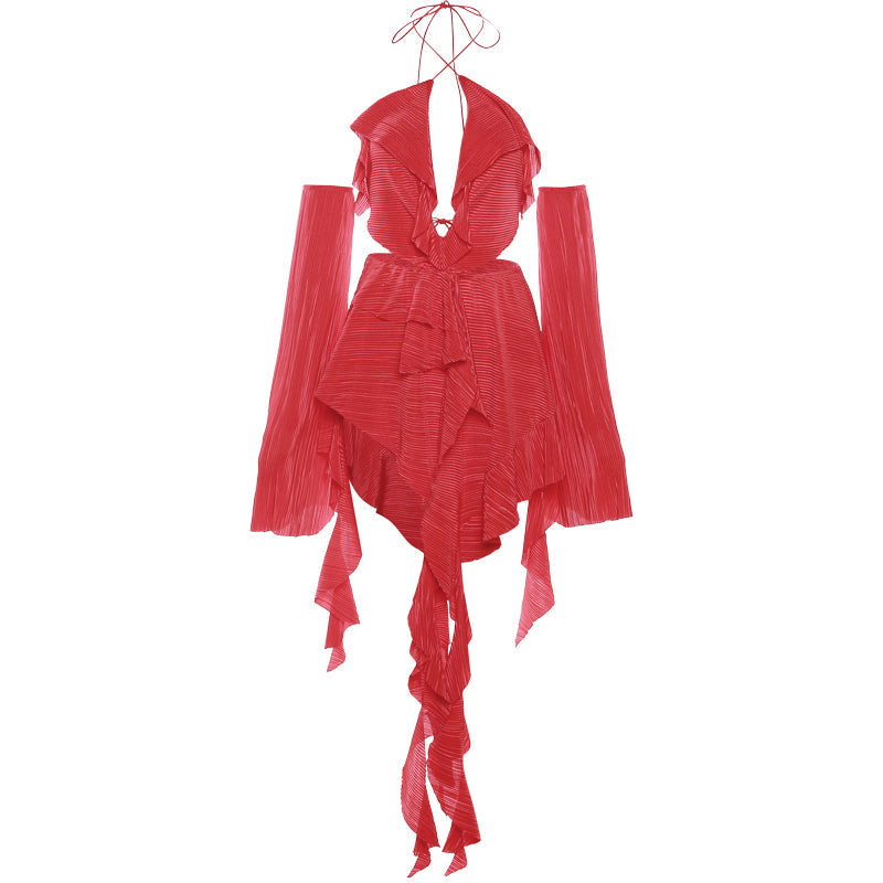 Backless Dress with Cross Ribbon Detail