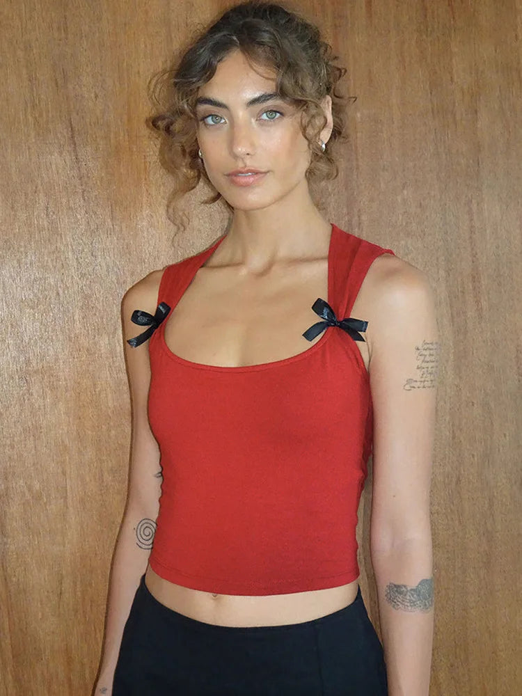 Y2K Bow Tie-Up Tank Top