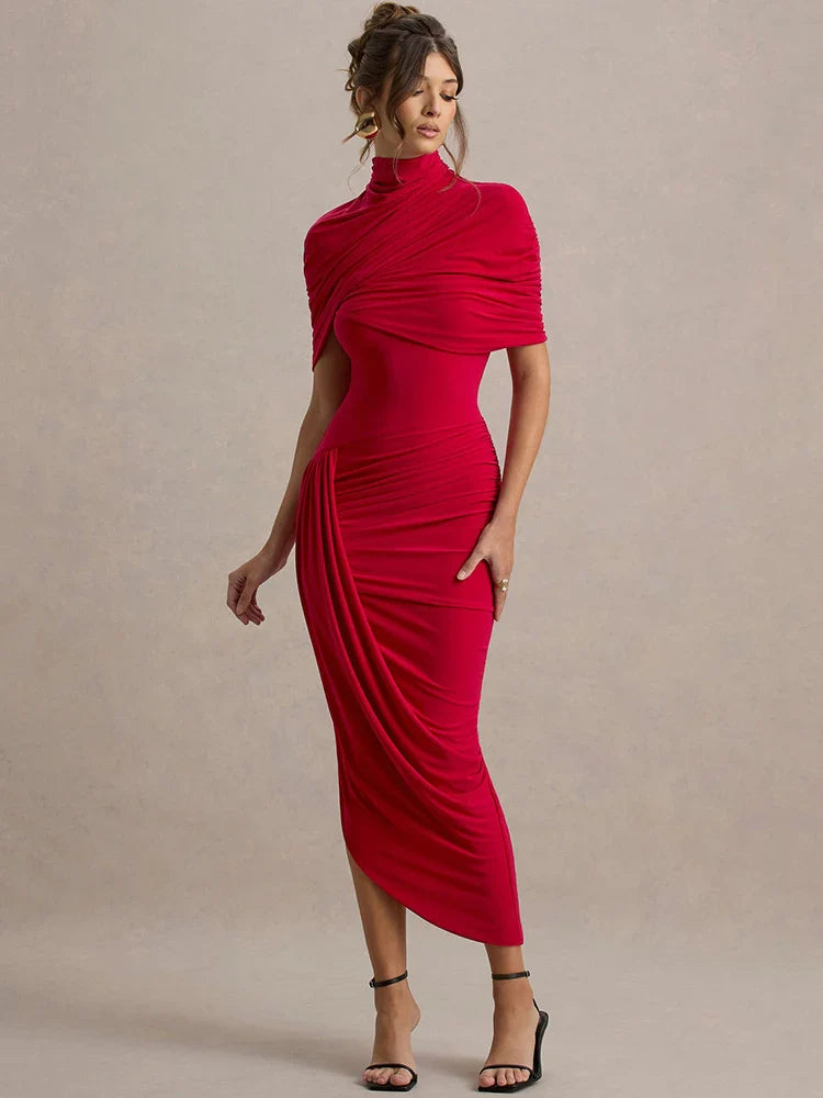 Half Sleeve Backless Ruched Sexy Maxi Dress