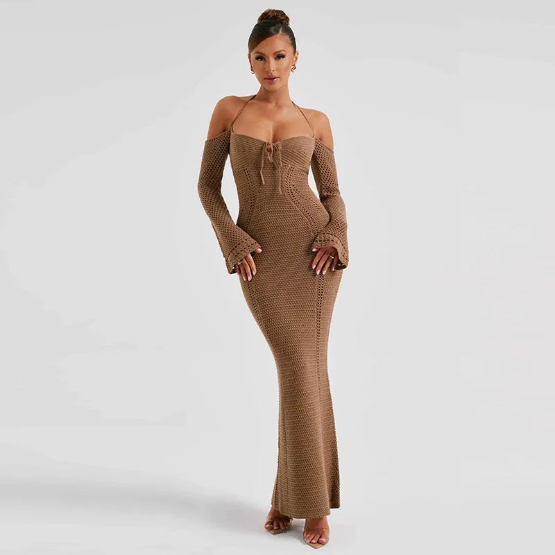 Off Shoulder Halter Knit Dress