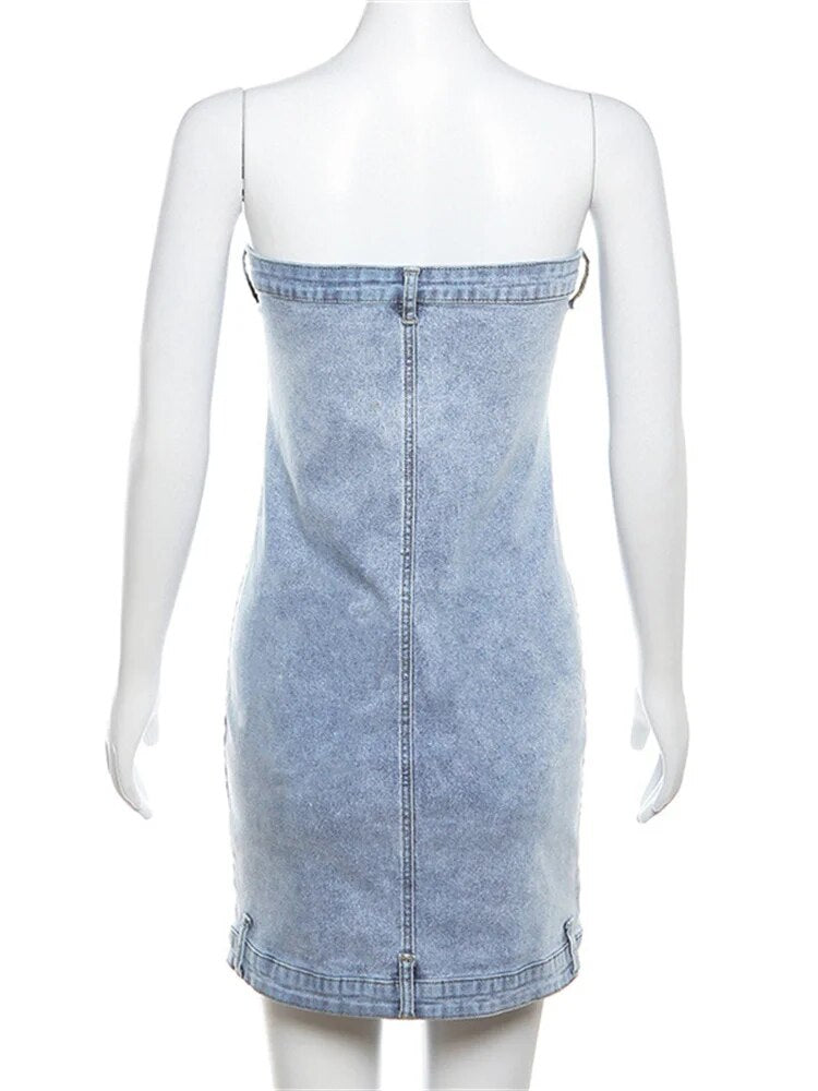 Jennifer Y2K Aesthetics Strapless Denim Dress