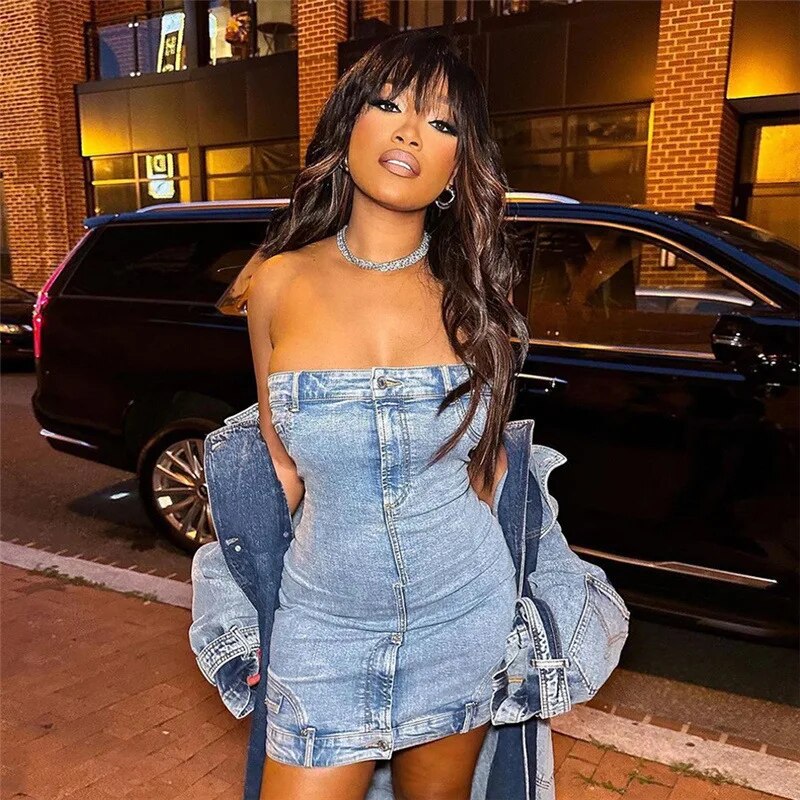 Jennifer Y2K Aesthetics Strapless Denim Dress