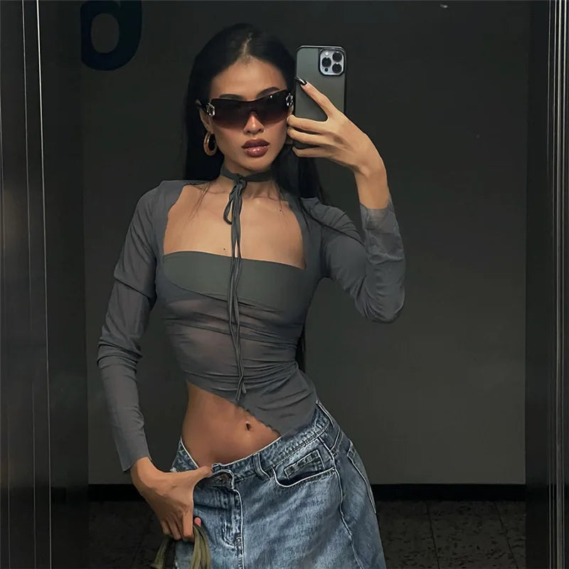 Mesh Sheer Halter Tops