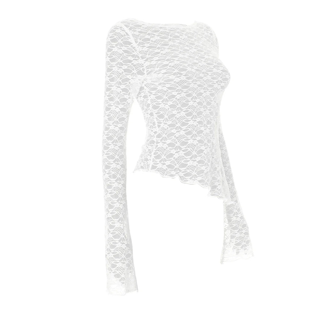 Sexy Lace Long Sleeve Perspective Y2K Top