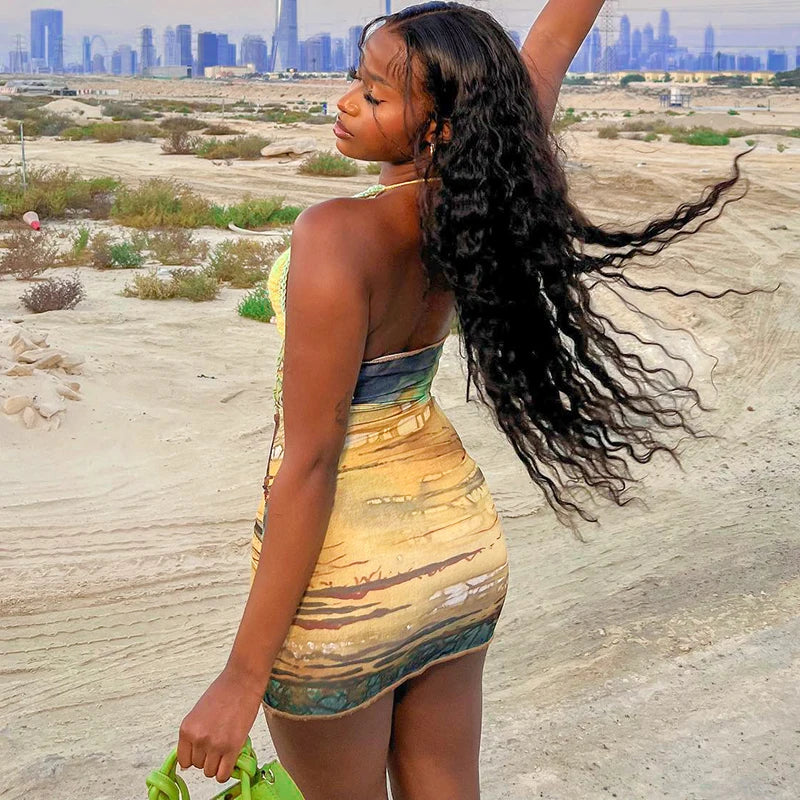 Scenic Lace-Up Mini Dress