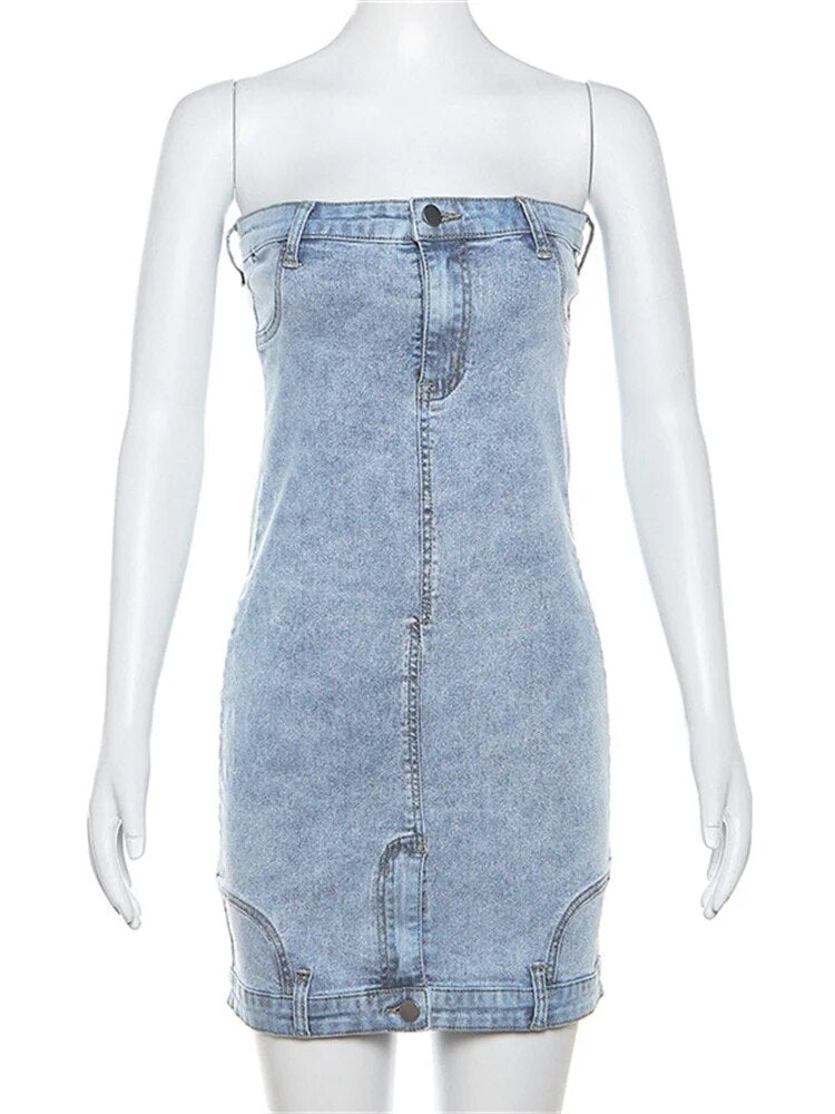 Jennifer Y2K Aesthetics Strapless Denim Dress