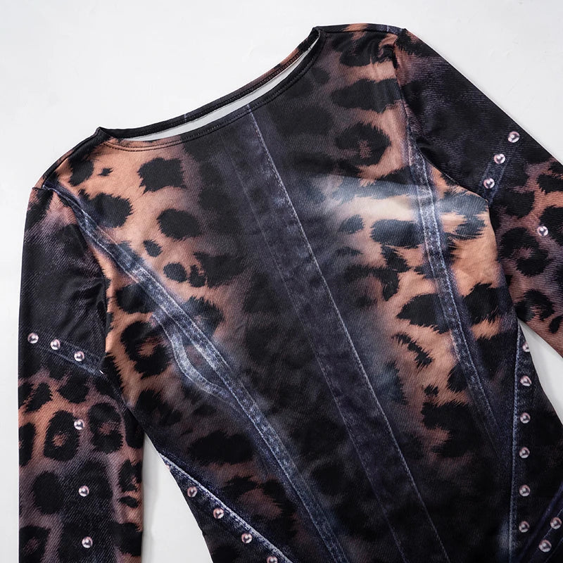 Hervlica Leopard Print Slim Y2K Dress