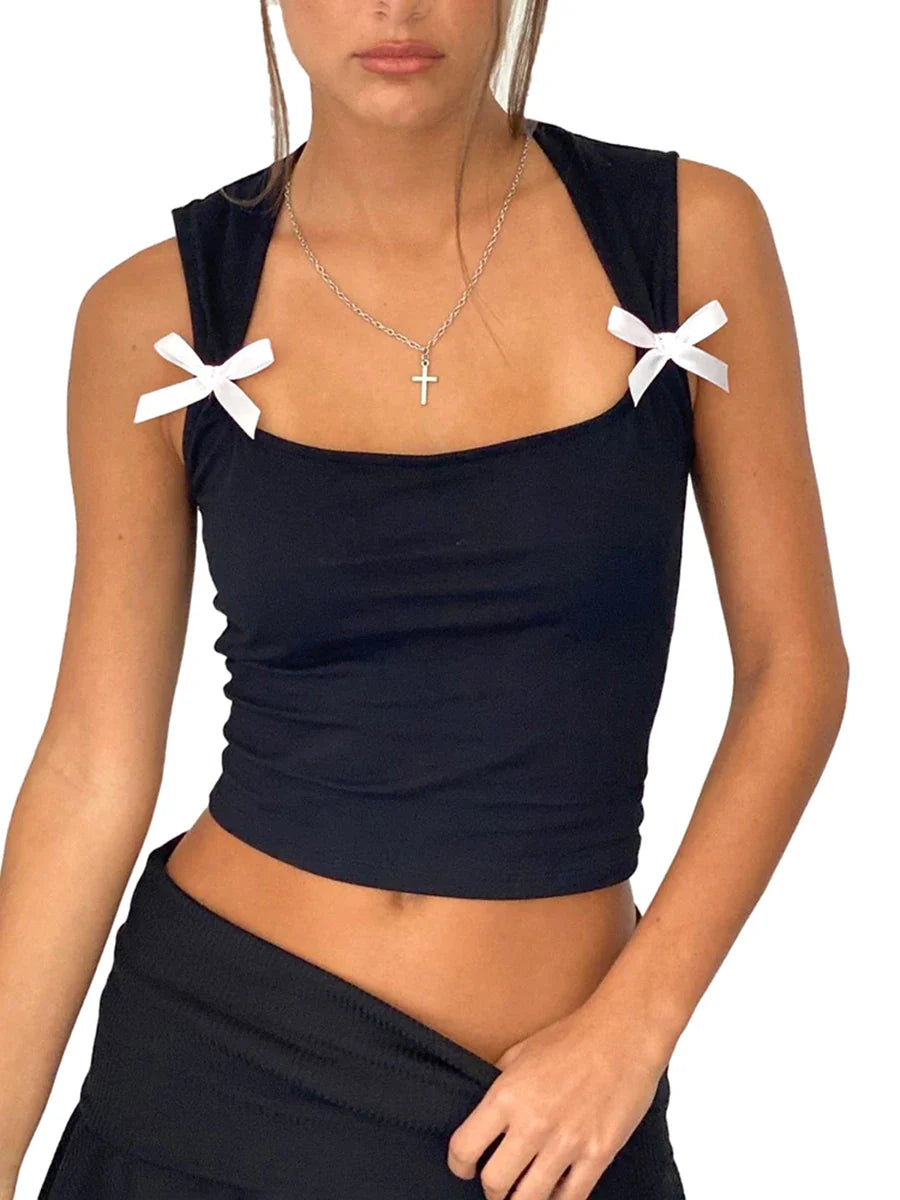 Y2K Bow Tie-Up Tank Top