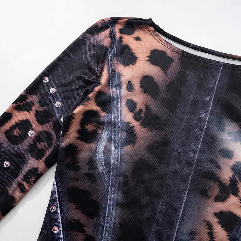 Hervlica Leopard Print Slim Y2K Dress