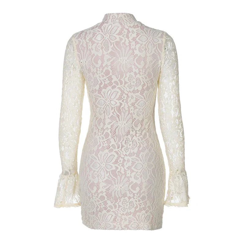 Lace Hollow Out Long Sleeve Sexy Mini Dress