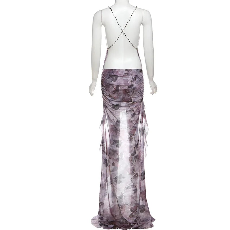 Sexy Draped V-Neck Maxi Dress