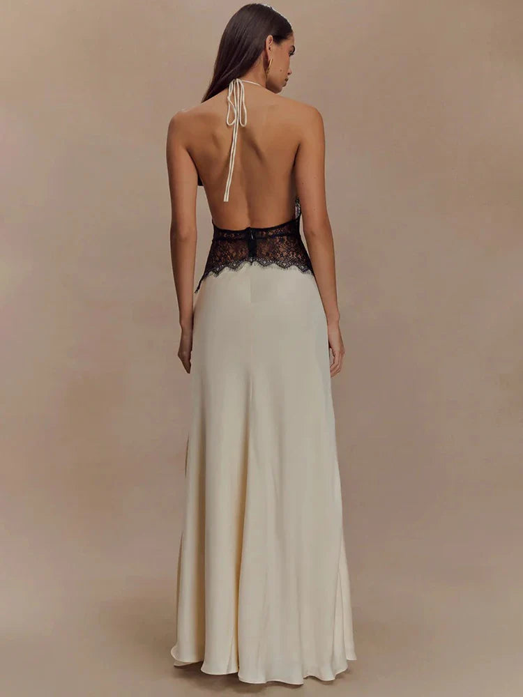 Lace Halter Backless Maxi Dress