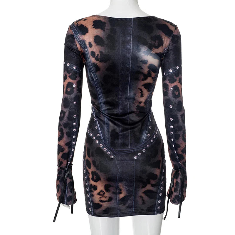 Hervlica Leopard Print Slim Y2K Dress