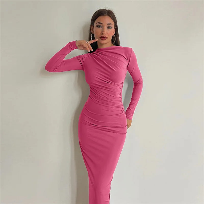 WMC Autumn Elegant Ruched Long Dress