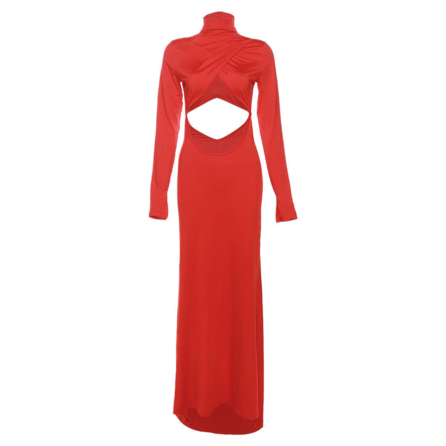 Elegant Red Cut Out Maxi Dress