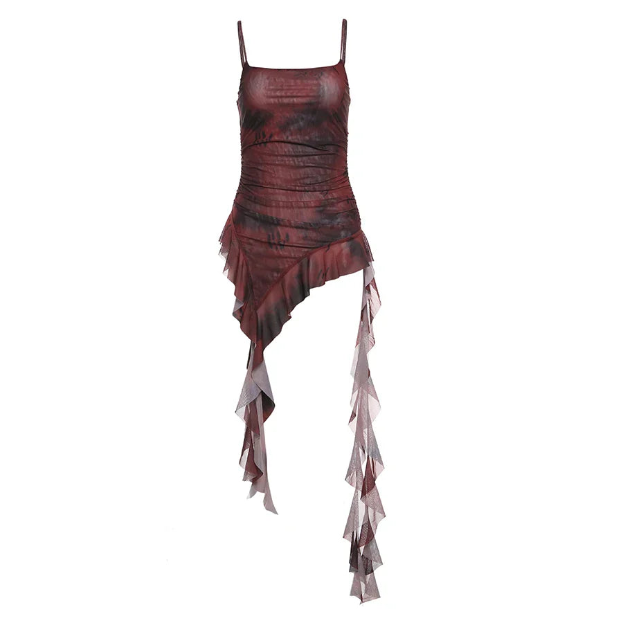 Retro Ruffle Gradient Mini Dress