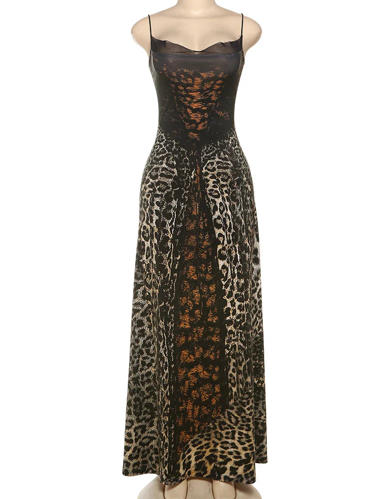 Leopard Draped Backless Maxi Dress