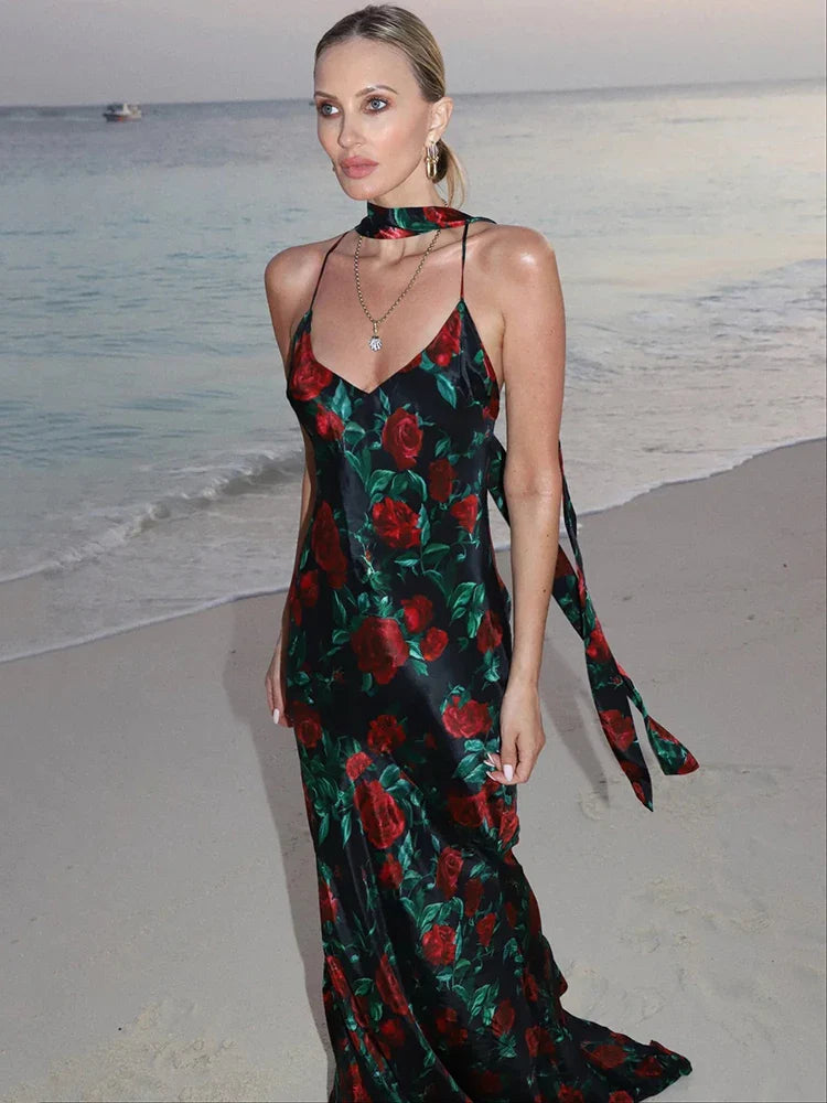 Sexy Backless Halter Maxi Dress
