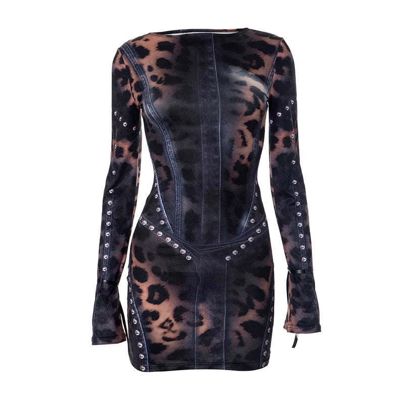 Hervlica Leopard Print Slim Y2K Dress