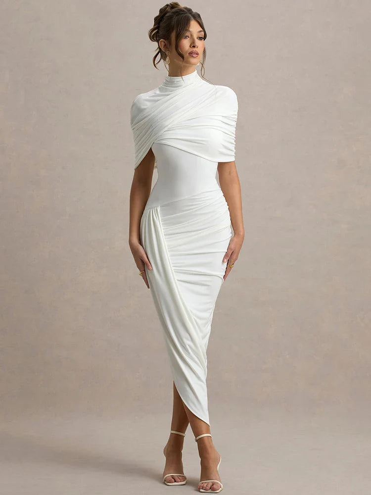 Half Sleeve Backless Ruched Sexy Maxi Dress