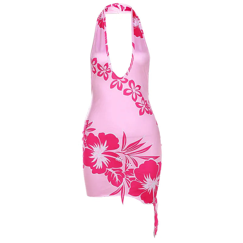Hervlica Floral Print Halter Mini Dress