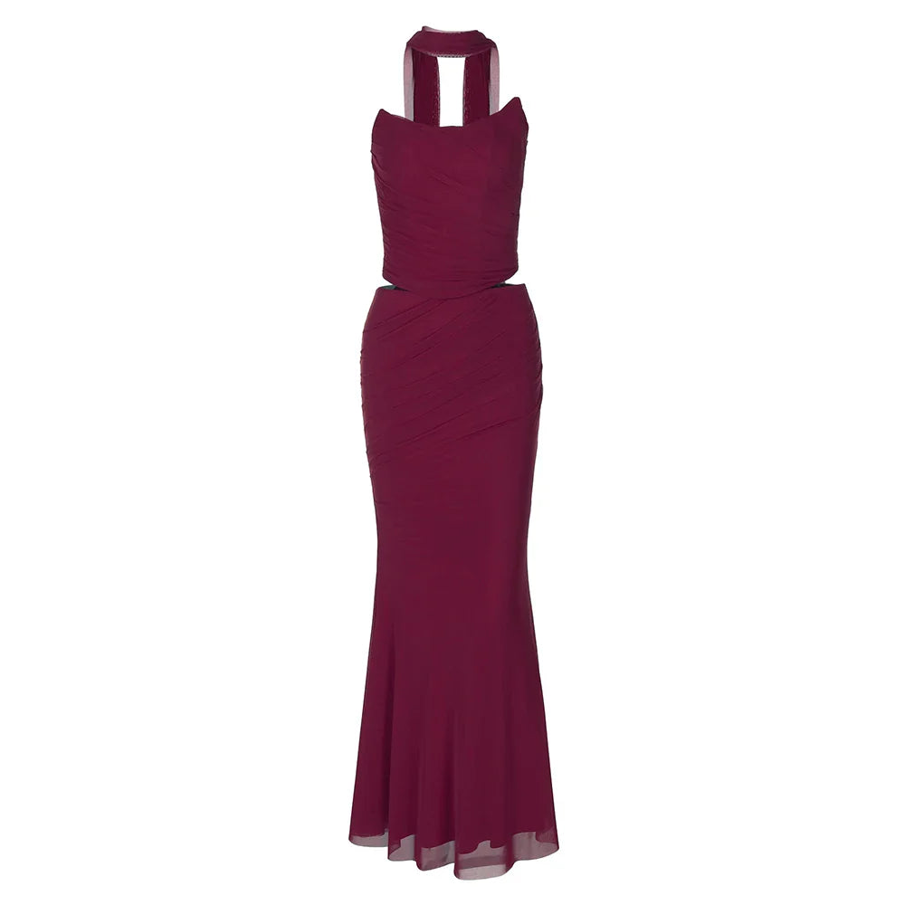 Cropped Top Long Dress Set