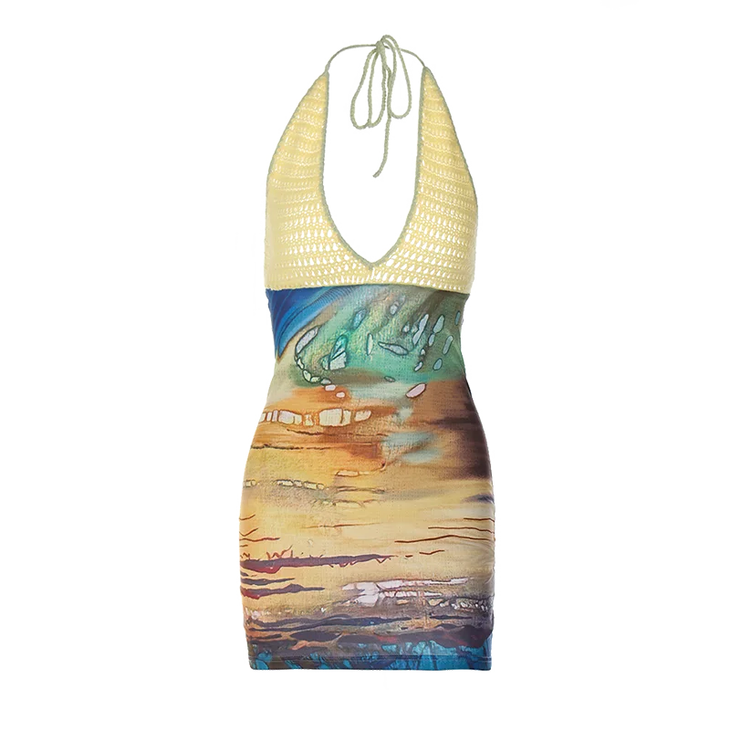 Scenic Lace-Up Mini Dress