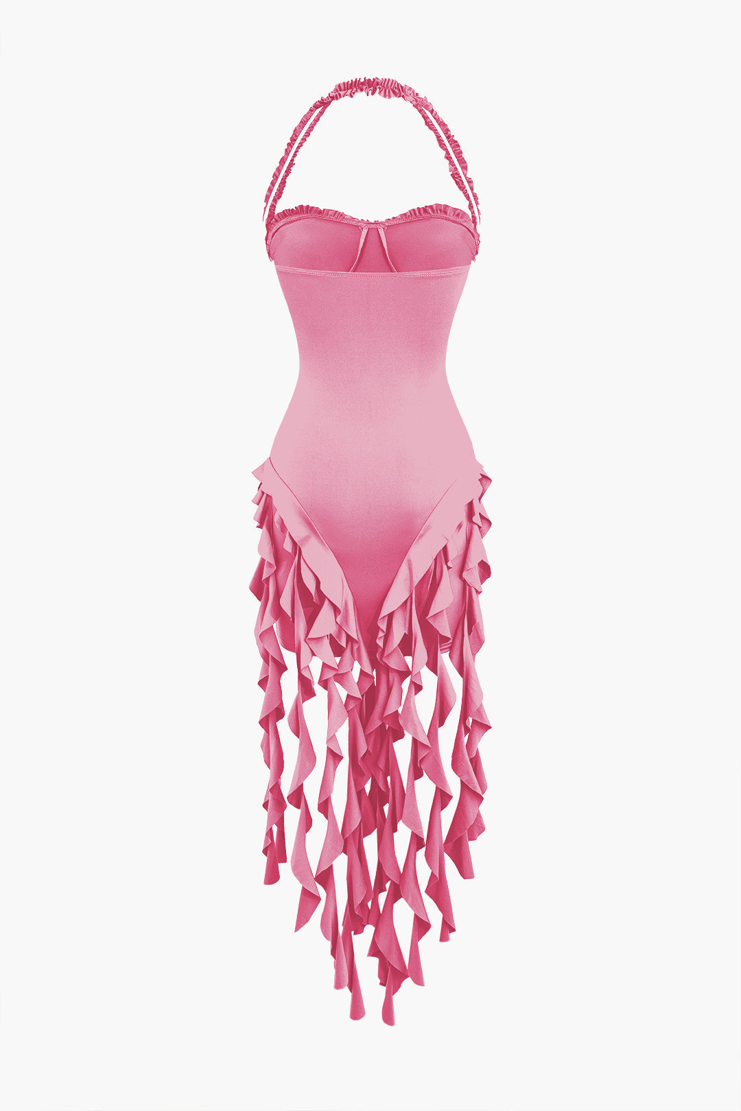 Irregular Ruffle Tassel Halter Bustier Mini Dress